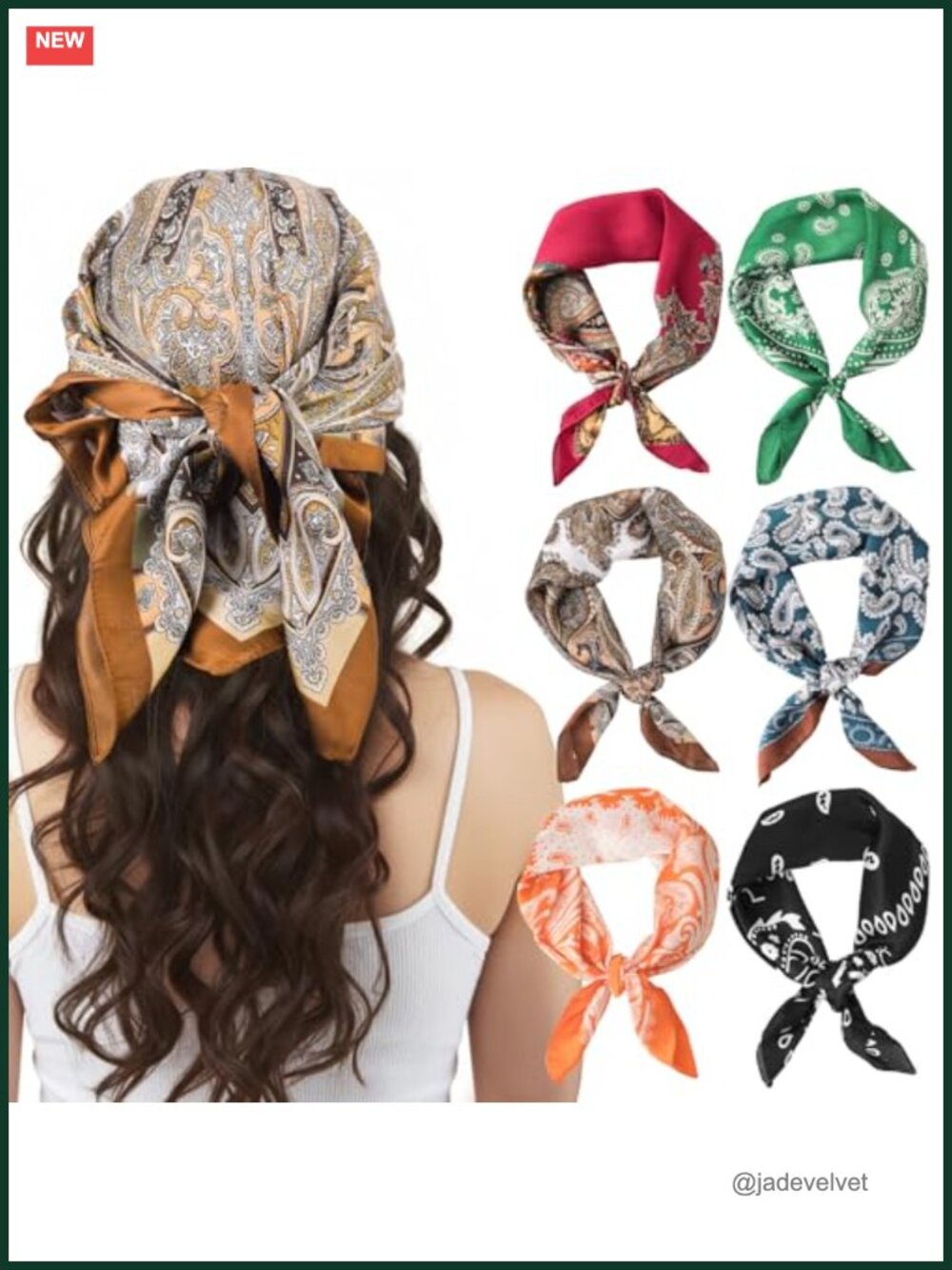 6 Pack Satin Square Head Scarves for Women, Vintage Silk Bandana Hair Accessory